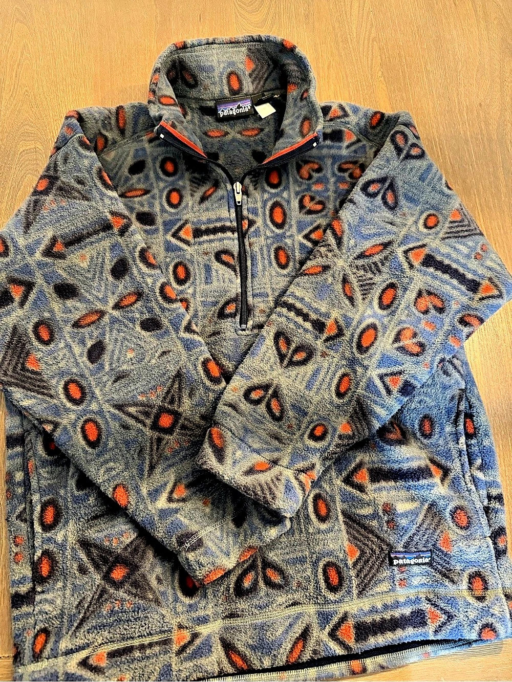 Patagonia Synchilla Fleece Pullover Men’s Medium Blue Orange Geometric Pattern